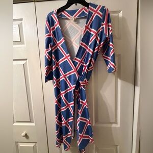 MAHI GOLD Spinnaker Blue 3/4 Sleeve Wrap Dress Size L